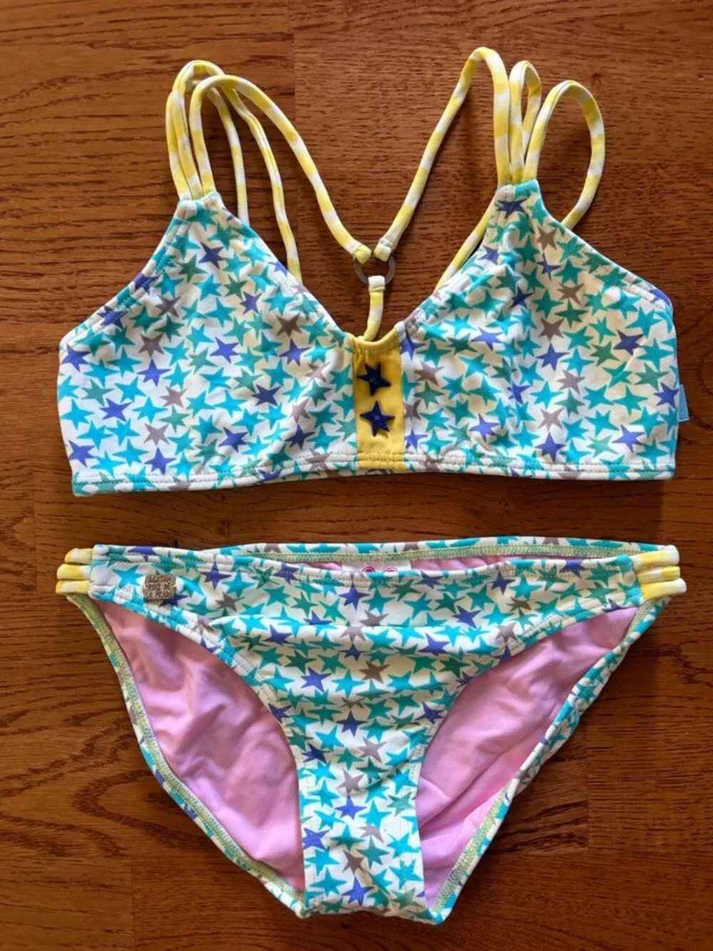 Agatha Ruiz De La Prada Bikini Swim Top Bottoms Yellow Aqua Blue Star Strappy 14